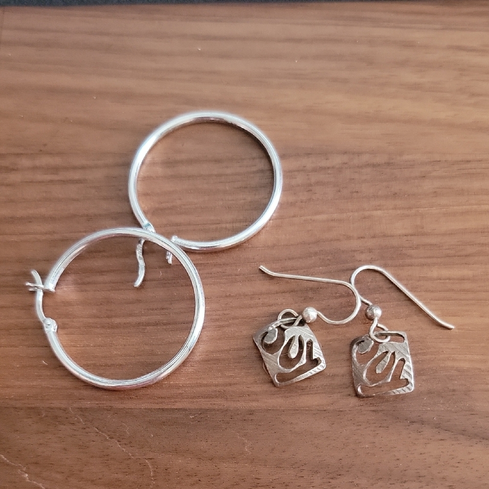 Elegant Silver Hoop and Dangle Earrings Set